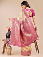 Shree Shyam Fashion Aura Silk Cream Magenta Banarasi Silk Saree | Grocsy