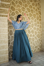 Jyoti Fashion Women's Teal Printed with Sequins Chinon Anarkali Dress | Grocsy