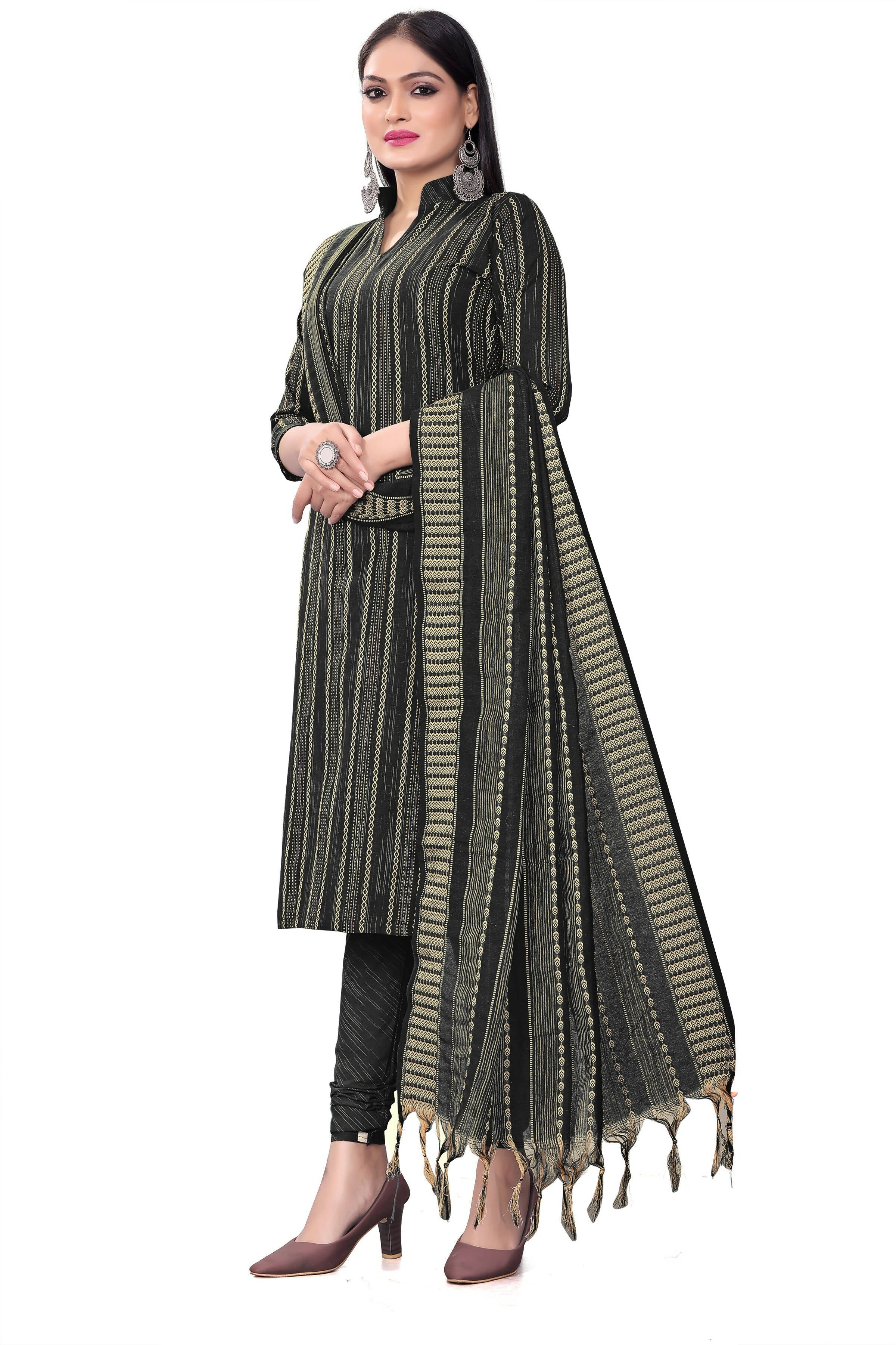 Black Cotton Jacquard Woven Unstitched Dress Material - Tanvi | Grocsy