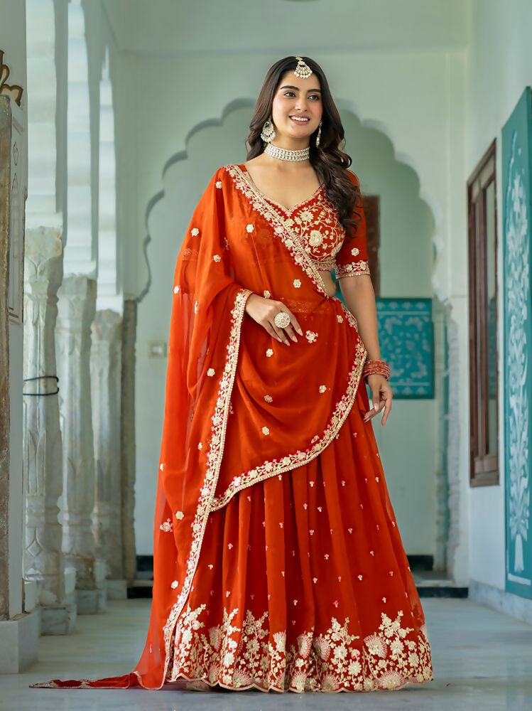 Lehenga Mart Rust Designer Wedding Wear Lehenga Choli | Grocsy