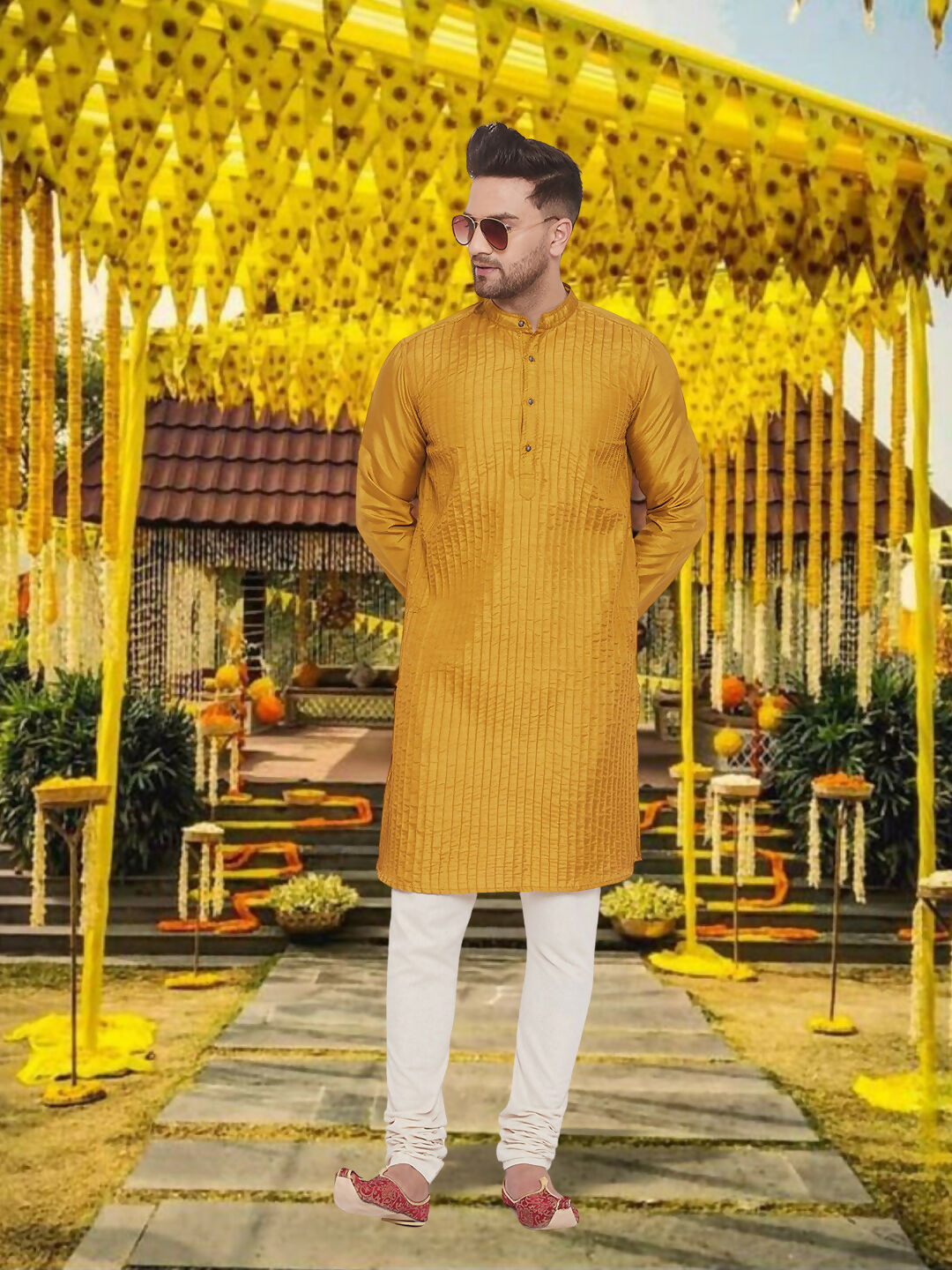 Even Apparels Men's Pintuck Fancy Beige Kurta | Grocsy