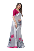 Vamika Grey Linen Satin Patta Saree (VANI GREY) | Grocsy