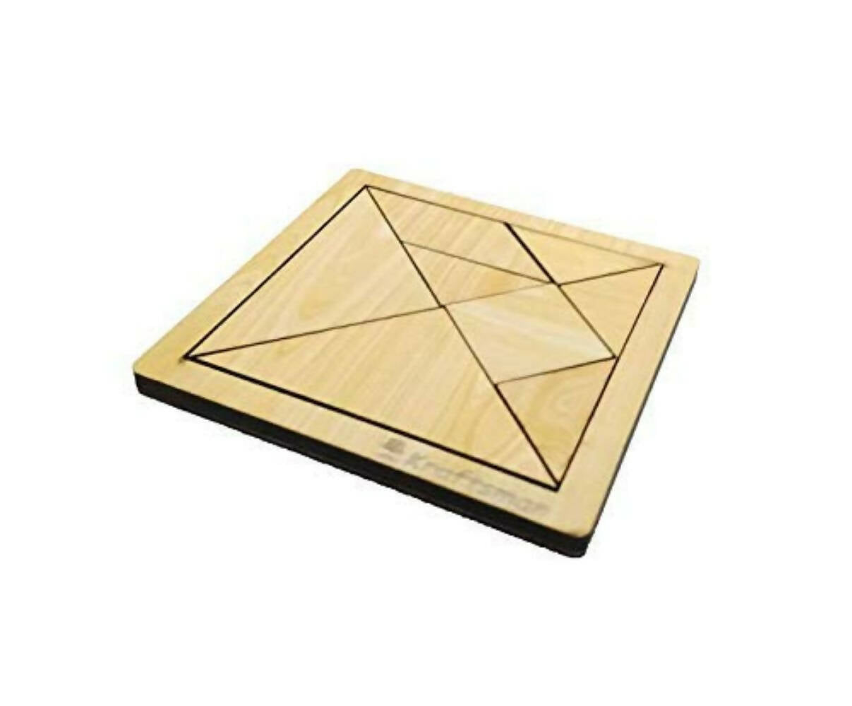 Kraftsman Portable Wooden Tangram Puzzle | 7 Pieces Puzzle Board for Kids and Adults | Travel Pouch Included | Grocsy