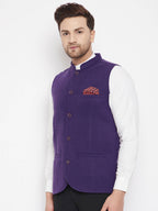 Even Apparels Purple Wool Men's Nehru Jacket-Contrast Lining-Inbuilt Pocket Square | Grocsy