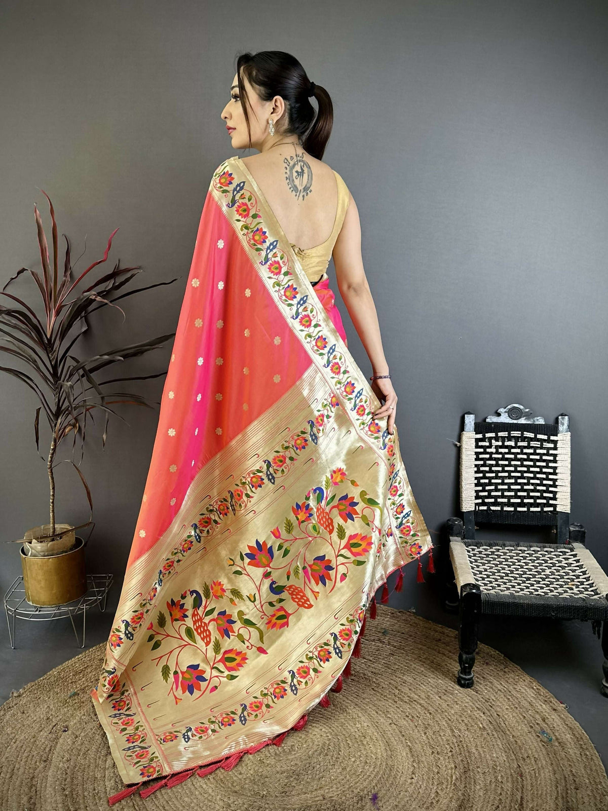 Prime Volt Premium Soft Silk Mayur Paithani Saree with Peacock Meena Weaving & Rich Pallu-Bright Pink | Grocsy