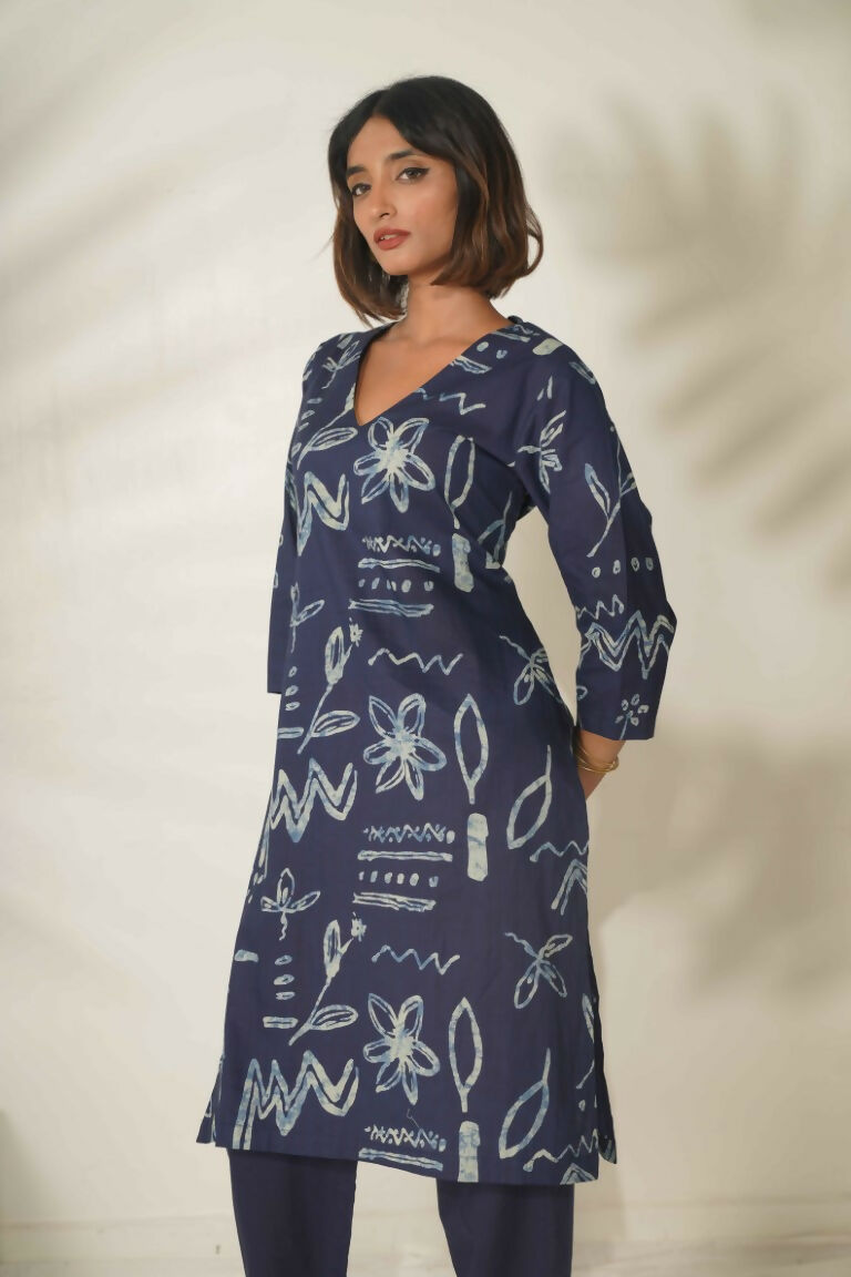 Miravan Women's Abstract Printed Cotton Blue Co-Ord Set | Grocsy