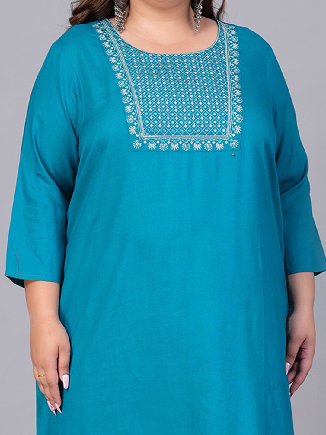 Sztori Women Yoke Design Flared Sleeves Thread Work Kurta | Grocsy