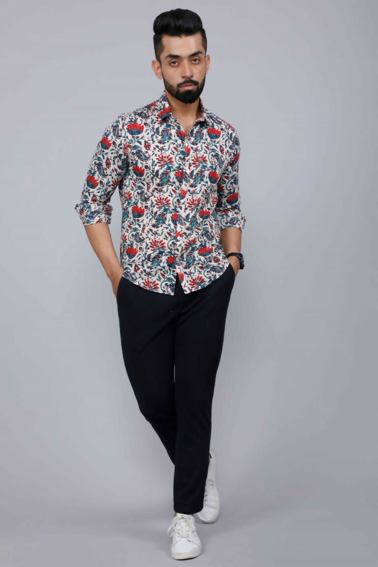 Miravan Men's Multi-Colour Floral Print Partywear Shirt | Grocsy