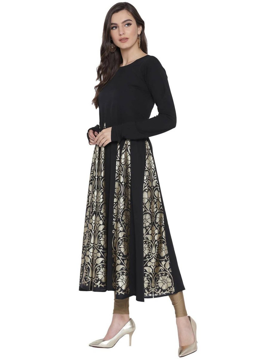 Ahalyaa Black Crepe Foil Printed Anarkali Kurta | Grocsy