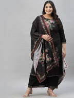 Sztori Plus Size Floral Printed Regular Straight Kurta with Palazzos & With Dupatta | Grocsy