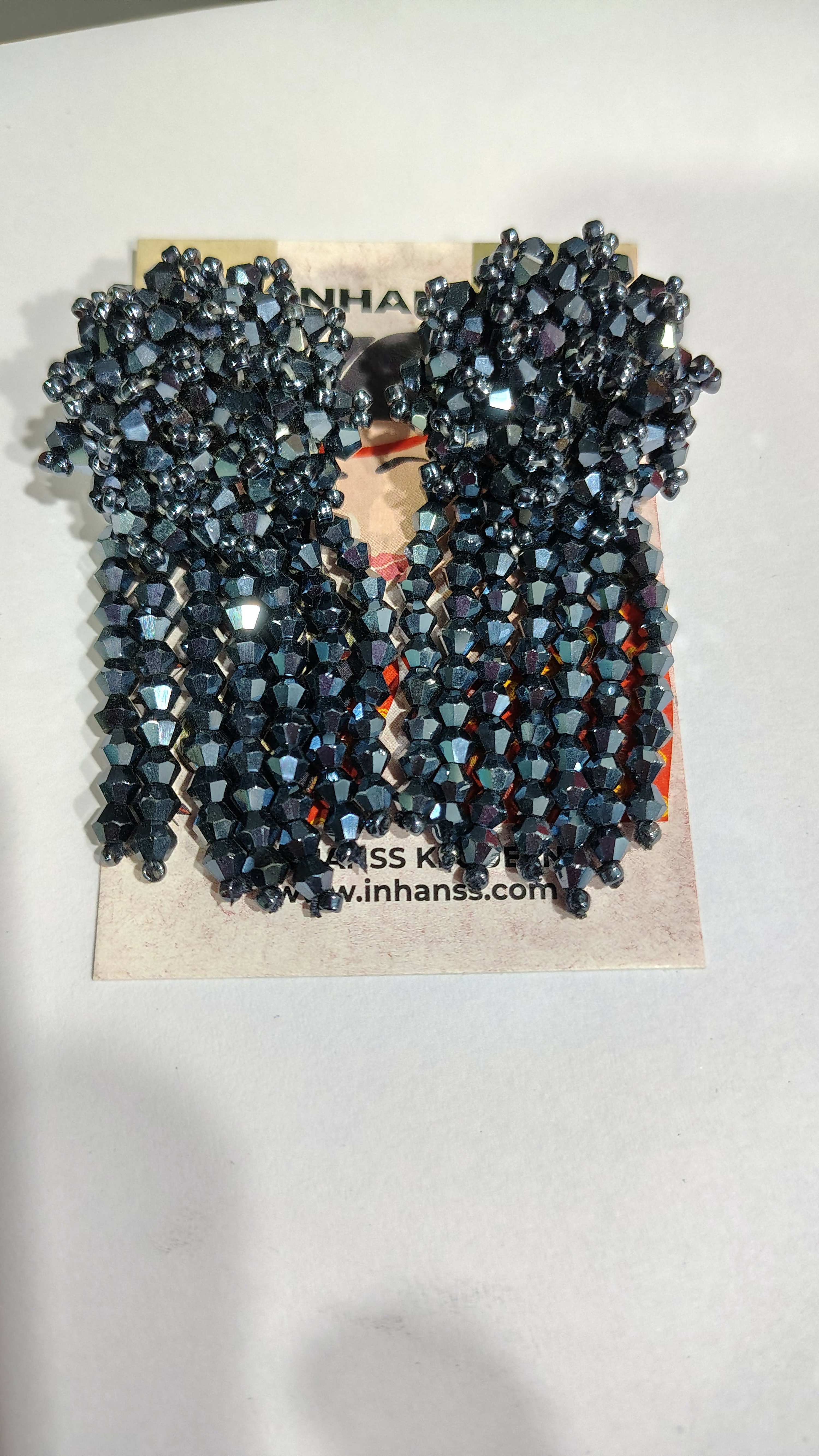 Inhanns Handmade Crystal Water Fall Earrings - Short - Navy Blue | Grocsy