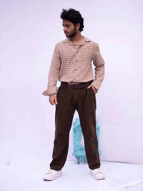 Diva Globe Men Checkard Lapel Collar Shirt | Grocsy