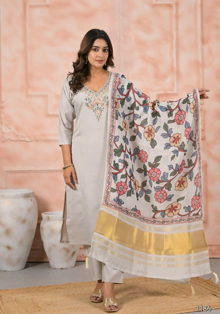 Ethnic Festive Wear Viscose Off White Stitched Suit With Dupatta - Anbazaar | Grocsy