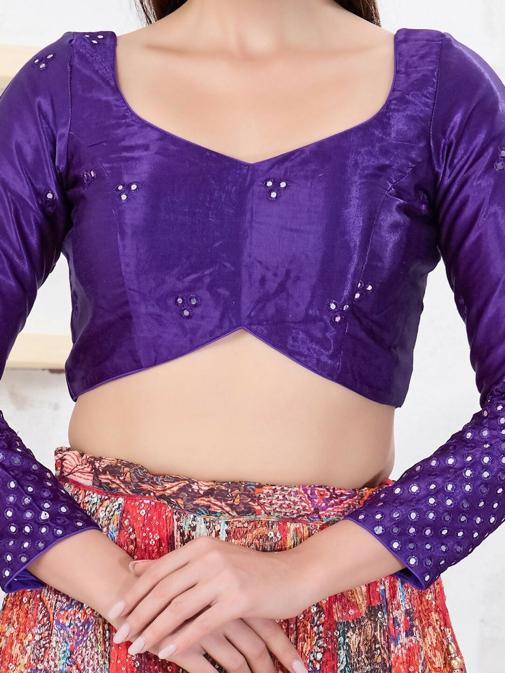Joban Fashion Brinjal Gajji Silk Elbow Sleeveless Back Open Blouse | Grocsy