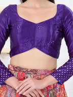 Joban Fashion Brinjal Gajji Silk Elbow Sleeveless Back Open Blouse | Grocsy