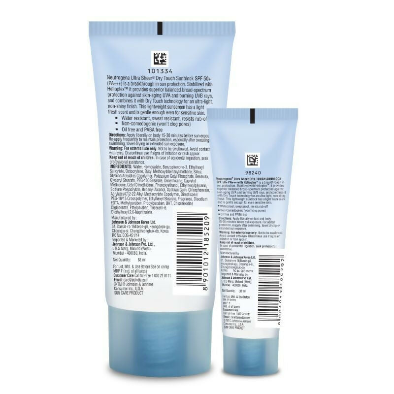 Neutrogena Ultrasheer SPF50+ PA+++ Ultra Light Face Sunscreen For Dry & Oily Skin Home+Travel Combo | Grocsy