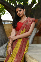 Joban Fashion Yellow Crepe Chiffon Pure Handloom Banarasi Silk Saree | Grocsy