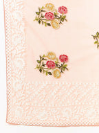 Peach Organza Floral Embroidered Saree with Unstitched Blouse Piece - Roozal | Grocsy