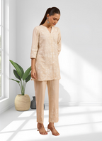 Joban Fashion Cream Linen Embroidered Readymade Cord Set | Grocsy