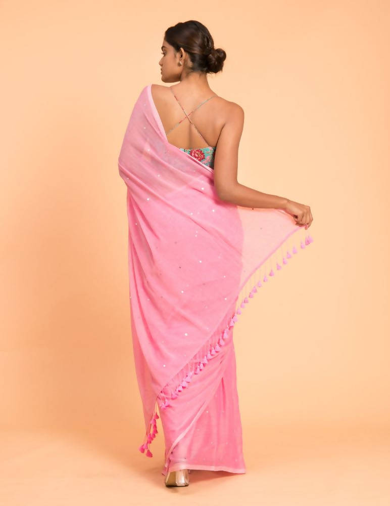 Suta Pink Embellished Sequinned Pure Cotton Saree | Grocsy