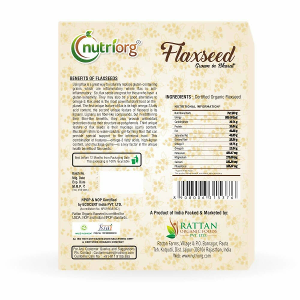 Nutriorg Organic Raw Flaxseeds | Grocsy
