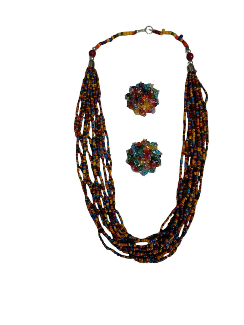 Inhanns Bloom Handmade Beaded Necklace With Earrings - 12 Layers - Multicolor Necklace Set | Grocsy