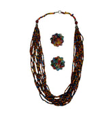 Inhanns Bloom Handmade Beaded Necklace With Earrings - 12 Layers - Multicolor Necklace Set | Grocsy