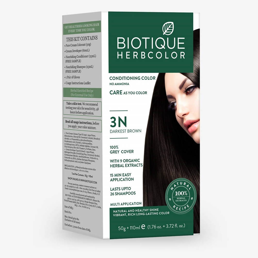 Biotique Herbcolor 3N Darkest Brown 50Gm + 110Ml | Grocsy
