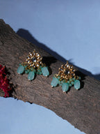 Mint Stone Kundan Earrings (Gold) - Ruby Raang | Grocsy