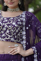 Vastranavya Faux Blooming With Sequins And Thread Embroidered Work Lehenga Choli With Dupatta - Purple | Grocsy