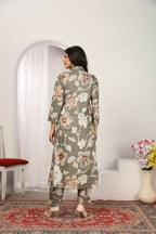 Jyoti Fashion Women's Grey Chanderi Silk Floral Print with Side Pocket Kurtis & Sets | Grocsy