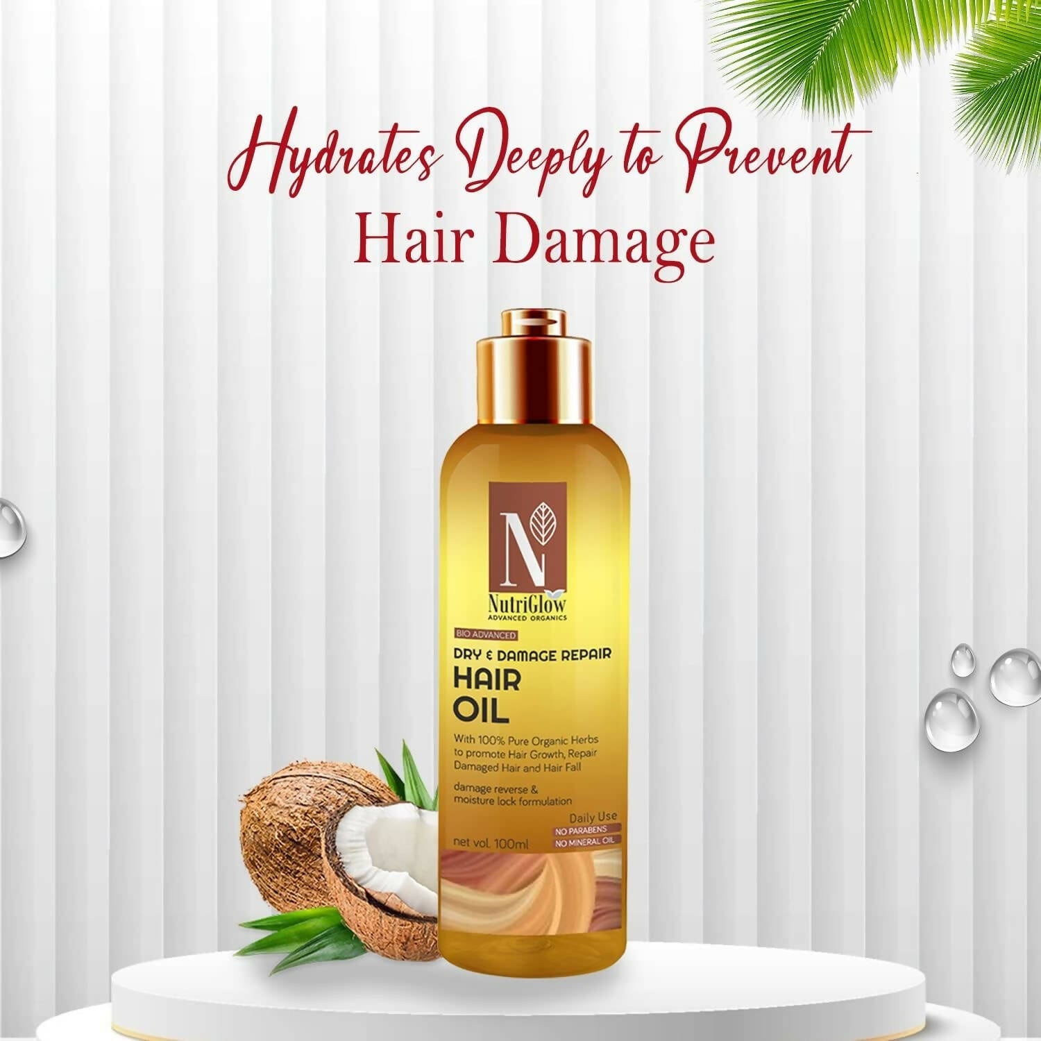 NutriGlow Advanced Organics Bio Advanced Dry and Damage Repair Hair Oil | Grocsy