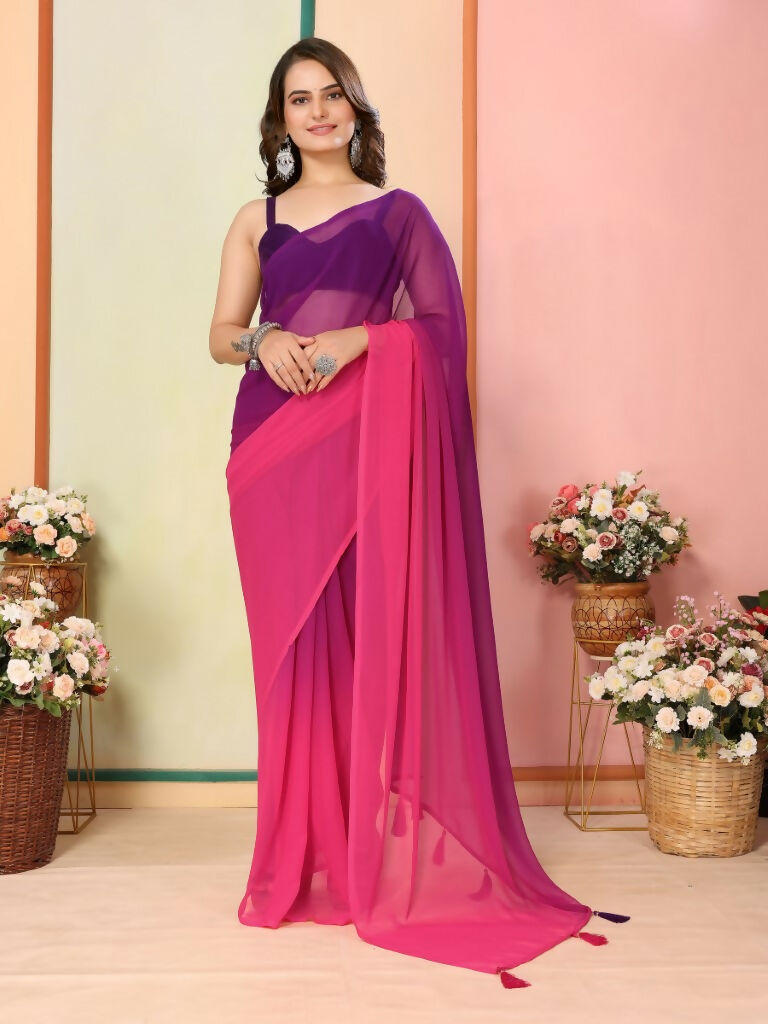Purple Georgette Pedding Color Printed Ready To Wear Saree - Aalaya | Grocsy
