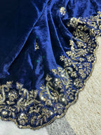 Joban Fashion Royal Blue 9000 Velvet Party Wear Sarees | Grocsy