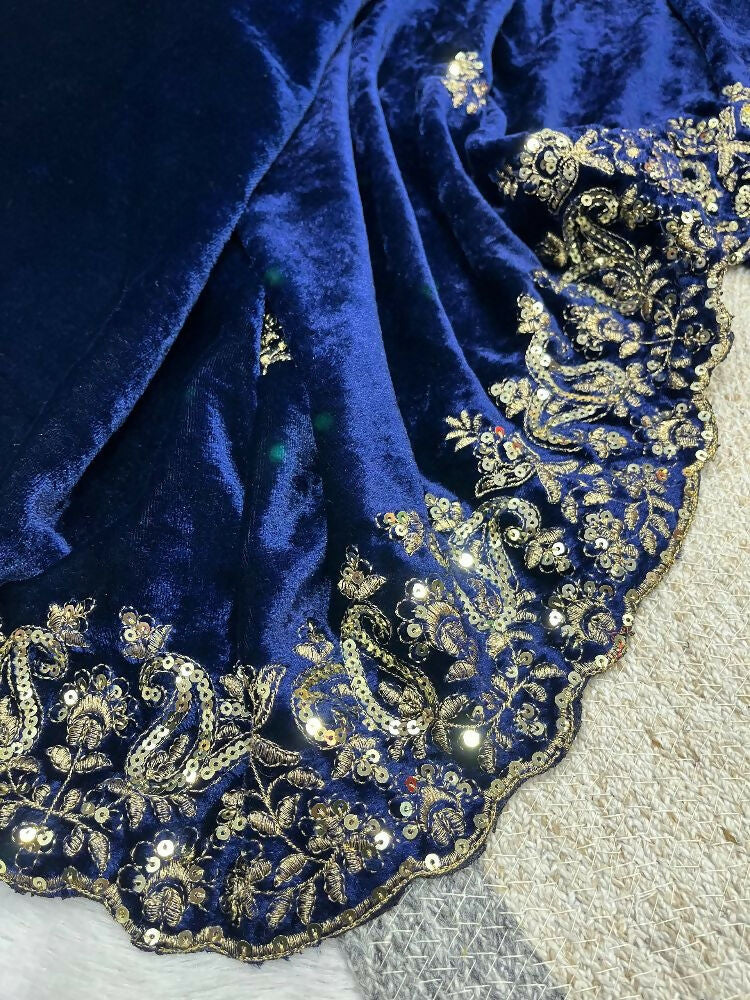 Joban Fashion Royal Blue 9000 Velvet Party Wear Sarees | Grocsy