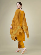 Jyoti Fashion Women's Mustard Cotton Blend Embroidery & Sequence work Kurta with Trouser & Dupatta | Grocsy