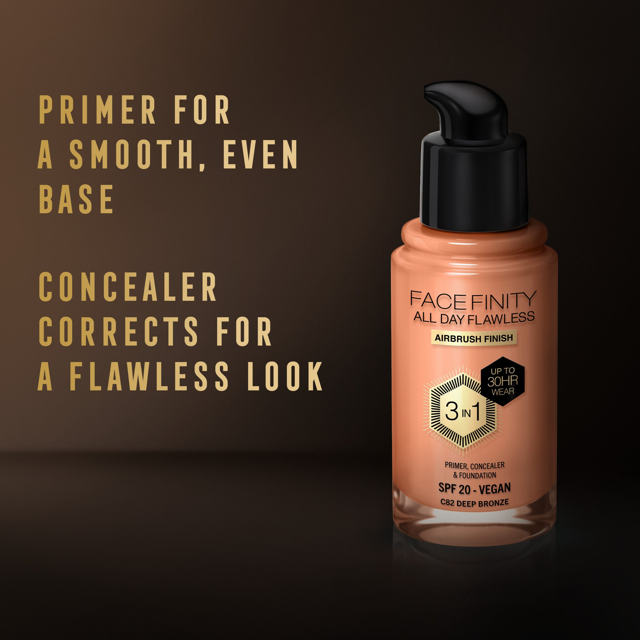Max Factor Face Finity All Day Flawless 3 In 1 Foundation - 82 Deep Bronze | Grocsy