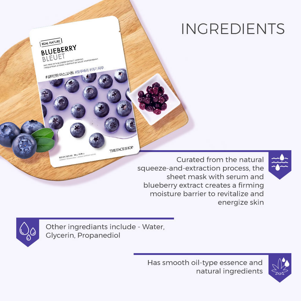 The Face Shop Real Nature Blueberry Face Mask - Korean Skincare | Grocsy