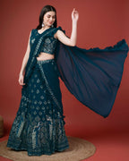 Teal Georgette Sequence Embroidered Lehenga Choli with Dupatta - Tanya | Grocsy