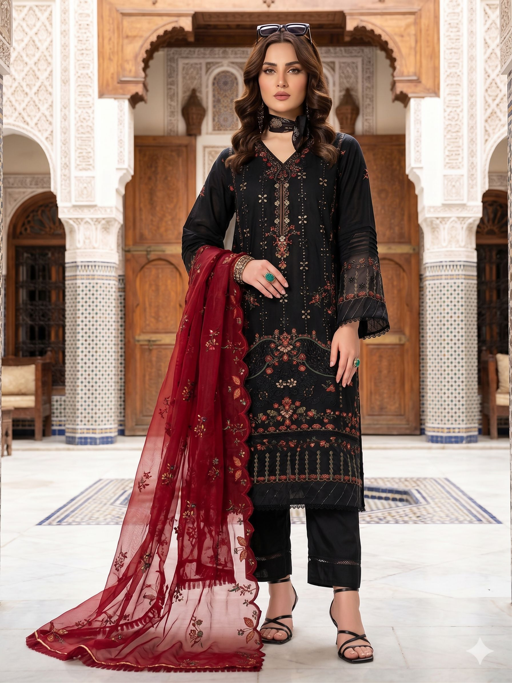 Teeya Creation Womens New Net With Heavy Embroiedery With Sequence Work Black Kurta Set | Grocsy