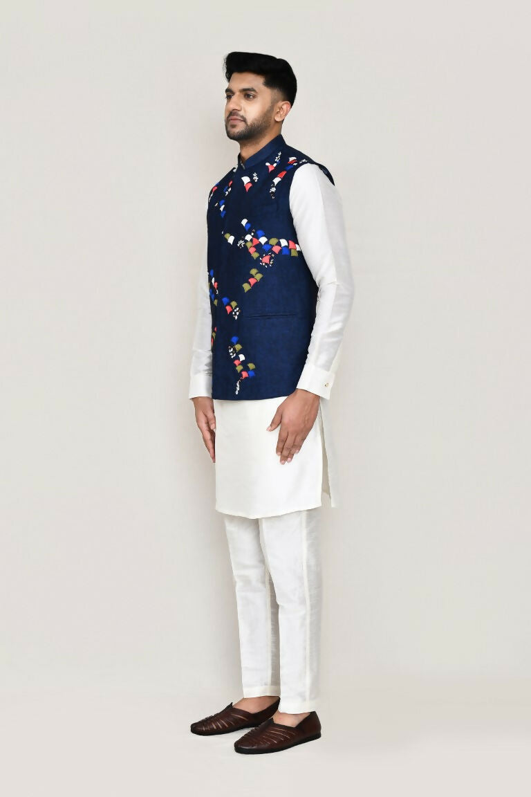 Joban Fashion White Colored Art Silk Fabric Kurta, Jacket With Straight Fit Pant | Grocsy