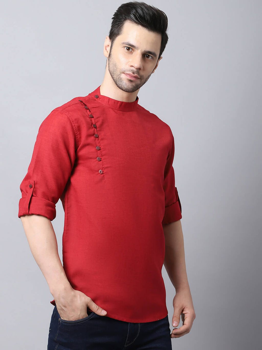 Even Apparels Maroon Pure Cotton Men's Kurta With Side Placket | Grocsy
