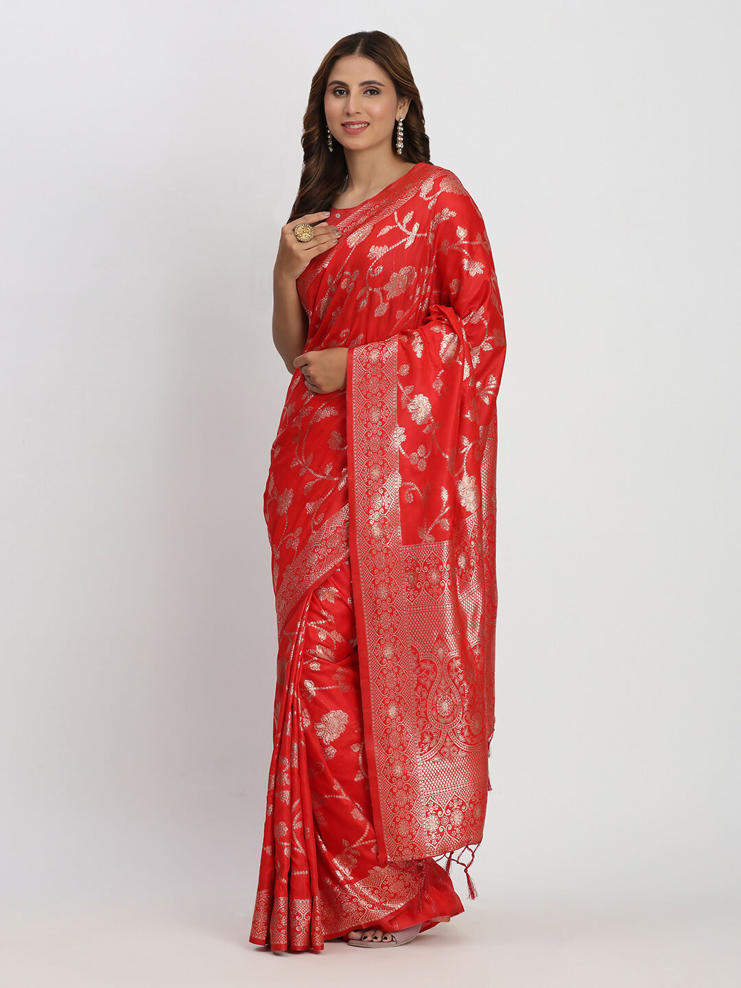 Shree Shyam Fashion Banarasi Silk Red Saree | Grocsy