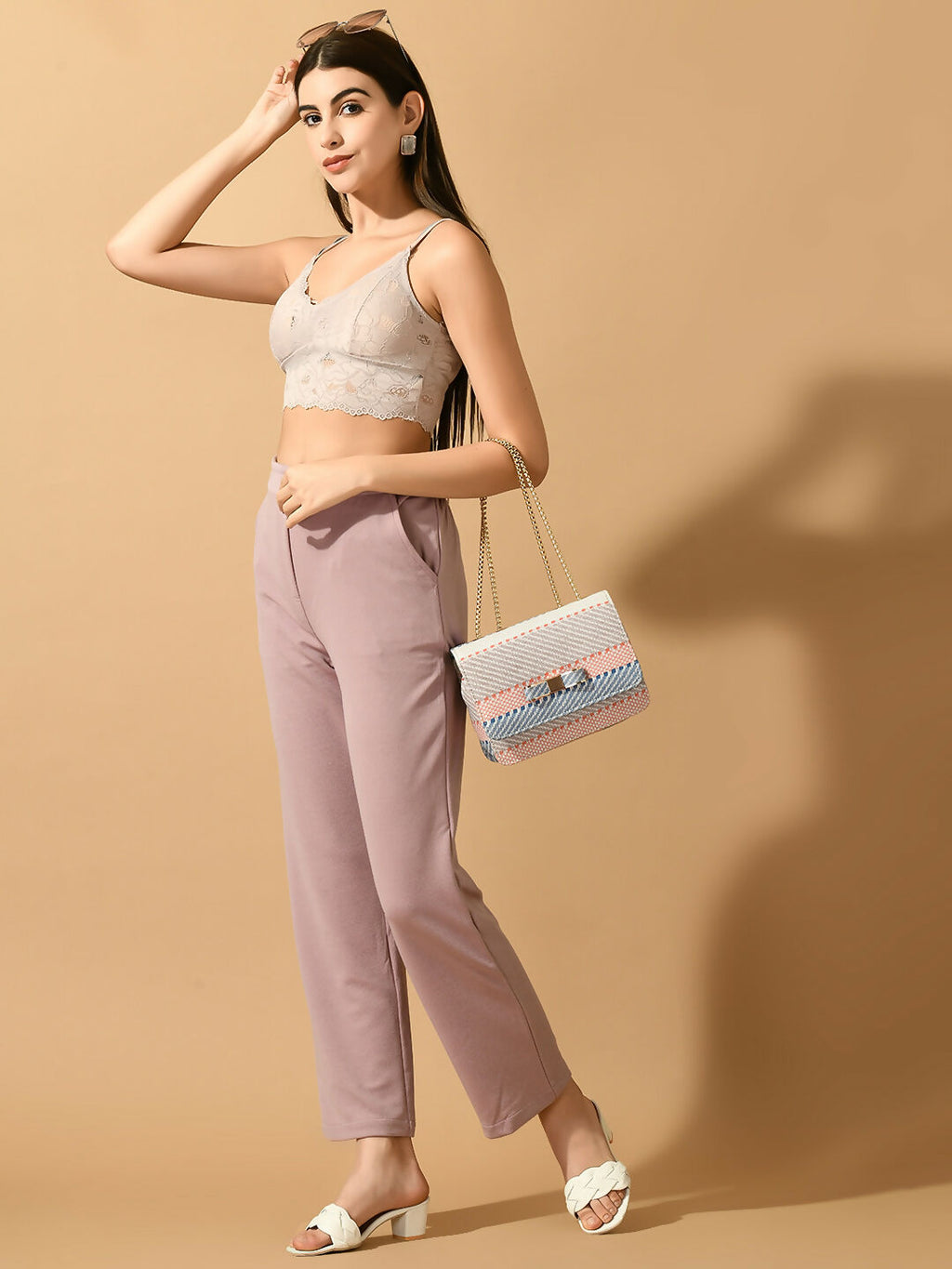 Myshka Women's Lavender Straight Fit Party Trouser | Grocsy
