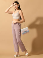 Myshka Women's Lavender Straight Fit Party Trouser | Grocsy