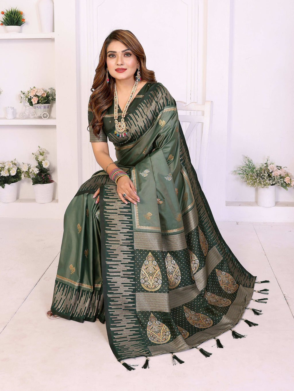 Aastha Fashion Mehndi South Soft Silk Zari Weaving Saree | Grocsy