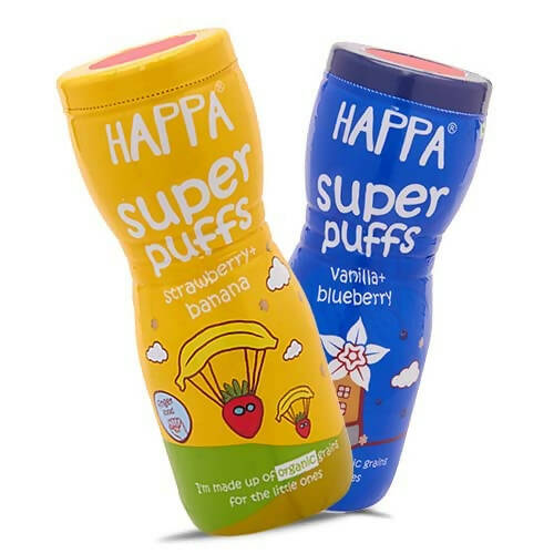 Happa Organic Multigrain Strawberry Banana & Vanilla Blueberry Melts Super Puffs Combo(8 Months+) | Grocsy