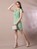 Myshka Women's Sea Green Solid Cowl Neck Bodycon Party Dress | Grocsy