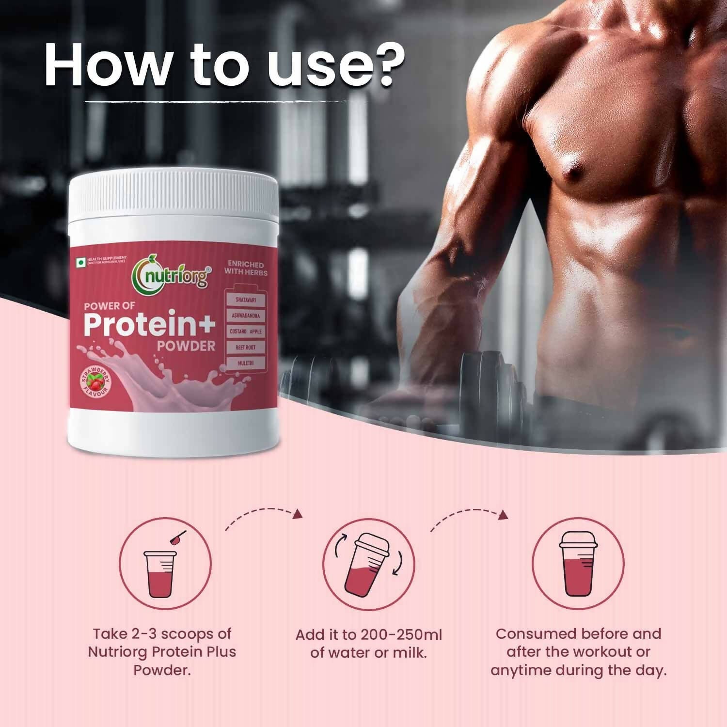 Nutriorg Protein Plus Strawberry Flavor Powder | Grocsy
