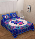 Vamika Printed Cotton Dafli Blue Bedsheet With Pillow Covers (PM Dafli Blue) | Grocsy